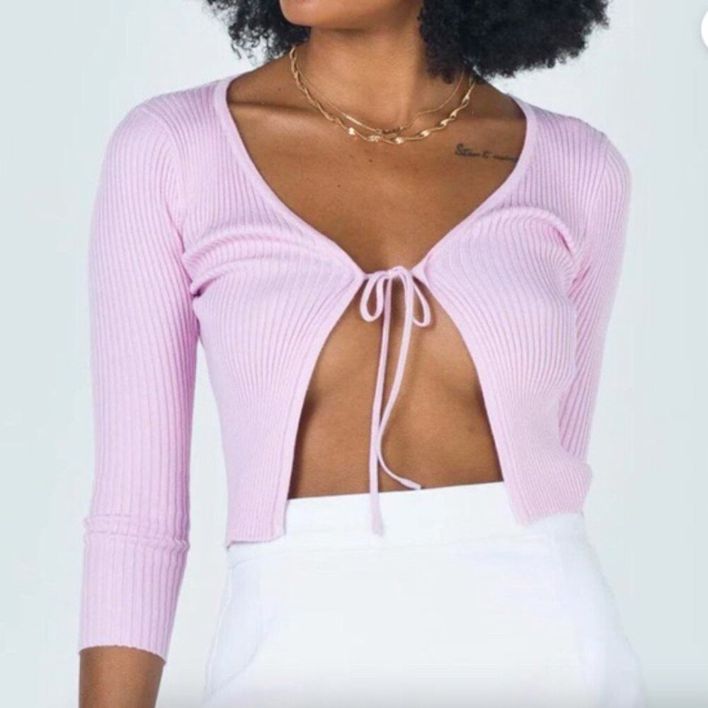 NWT Princess Polly Pink Ribbed Sweater Tie Front Top | Size Medium
